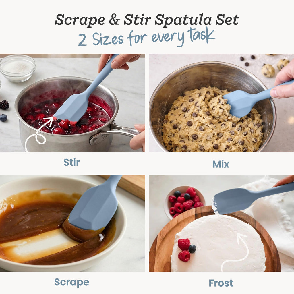 Starpack 'Scrape and Stir' Silicone Rubber Spatula Set (4-Piece) - LFGB Non Toxic, 600°F Heat Resistant, BPA-Free, One-Piece Kitchen Baking Spatulas - Dishwasher Safe for Nonstick Cookware Light Blue