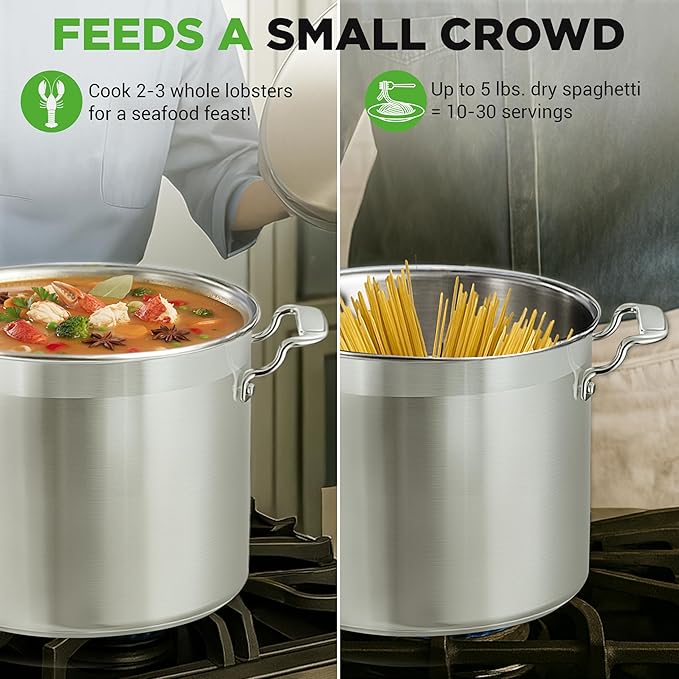 NutriChef 16-Quart Stainless Steel Stockpot - 18/8 Food Grade Heavy Duty Large Stock Pot for Stew, Simmering, Soup, Includes Lid, Dishwasher Safe, Works w/Induction, Ceramic & Halogen Cooktops