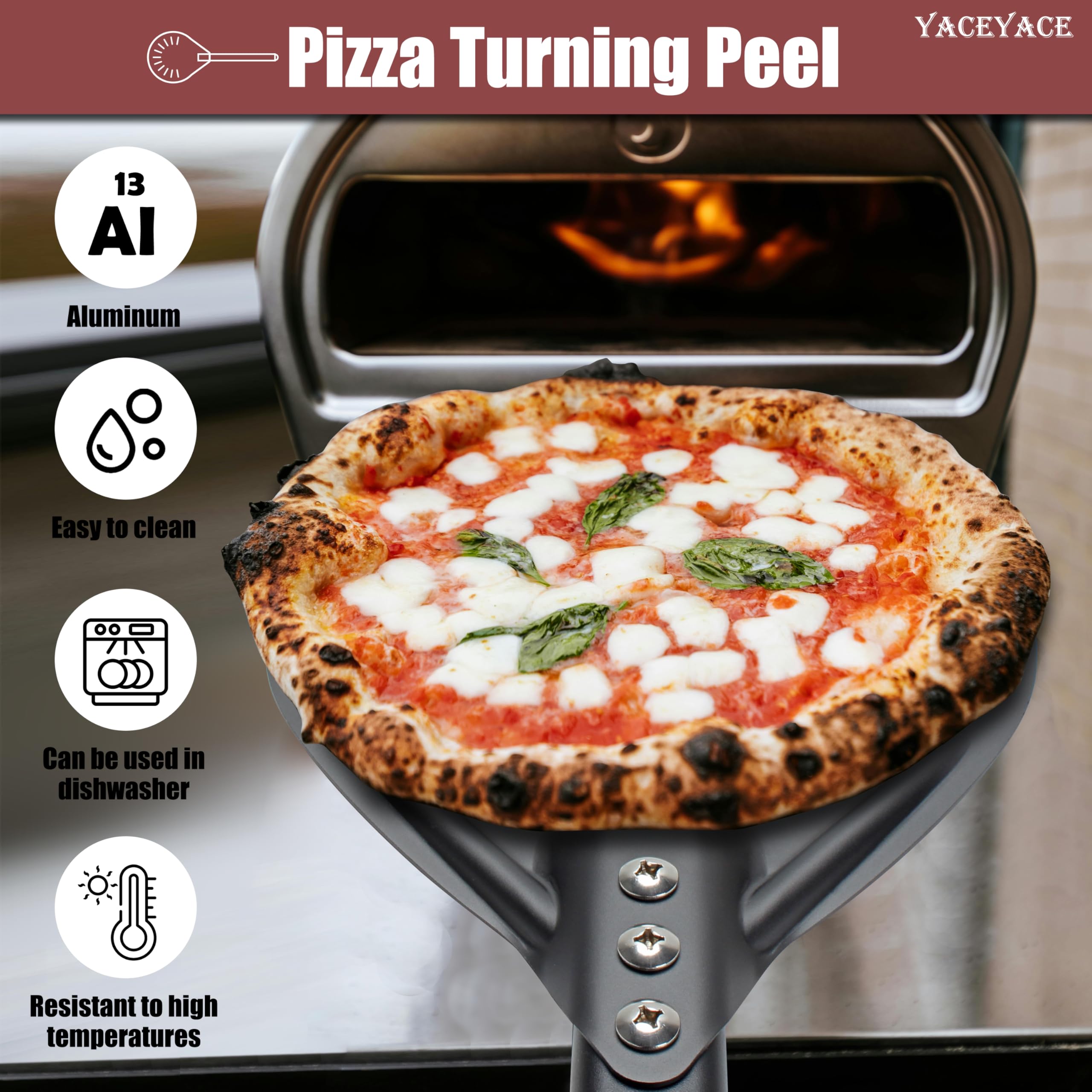 YACEYACE Pizza Turner, 8-inch Black Metal Pizza Turning Peel, Aluminum Turning Peel