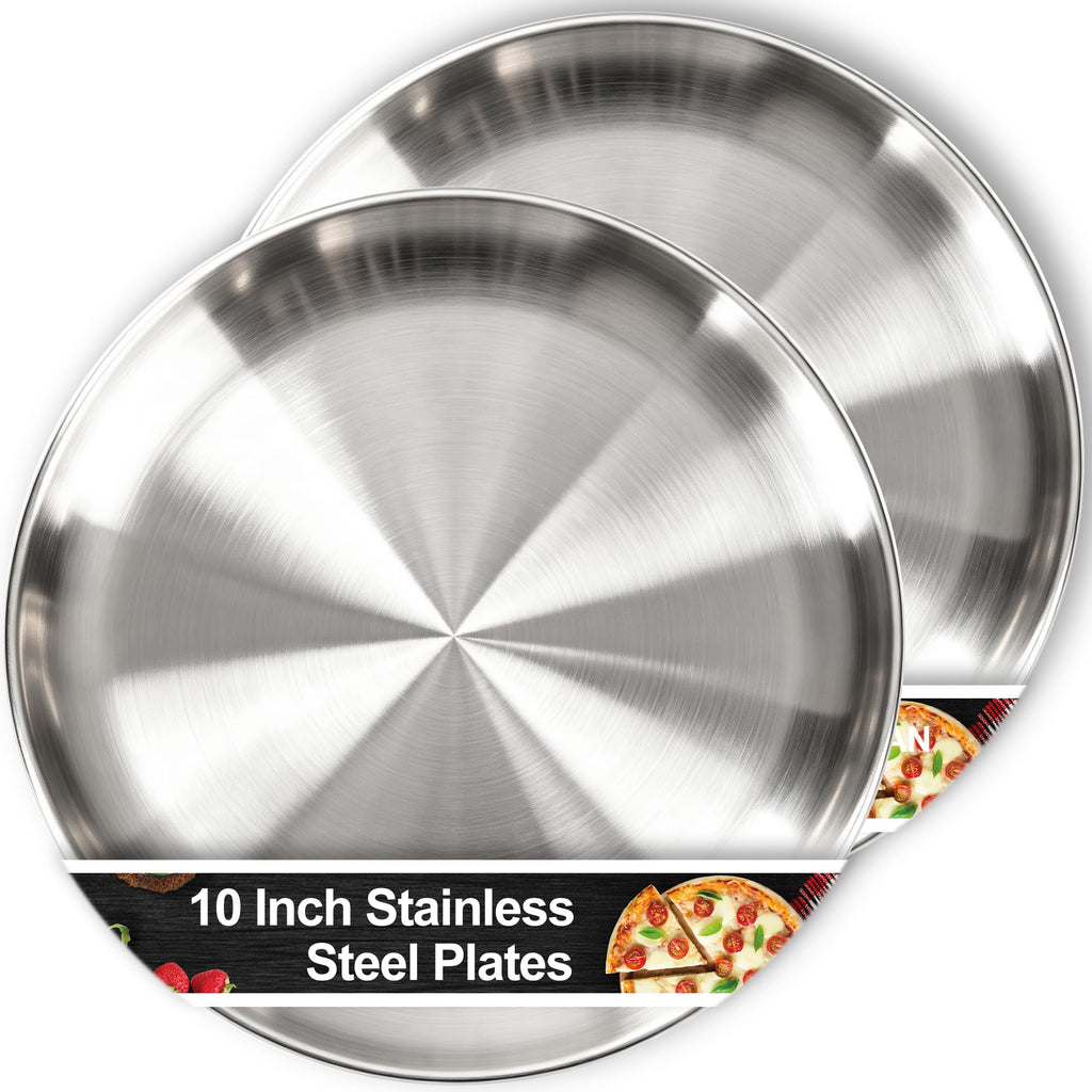 Stainless Steel Plates, 2PCS 10 Inch Plates for Kitchen Home BBQ Outdoor