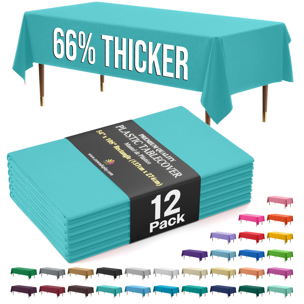 Exquisite Party Solids 66% Thicker Premium Plastic Table Cloth Rectangle Table Cover 0.5 Mil 12 Pack Red Table Cloth 54 Inch x 108 Inch Disposable Tablecloth Won't Tear Easily Like Cheap Thin Brands
