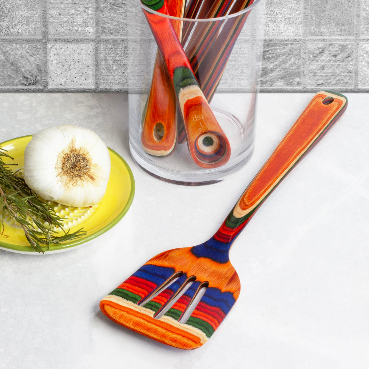 Baltique Marrakesh Collection Colorful Wooden Slotted Spatula, 12.5" Long