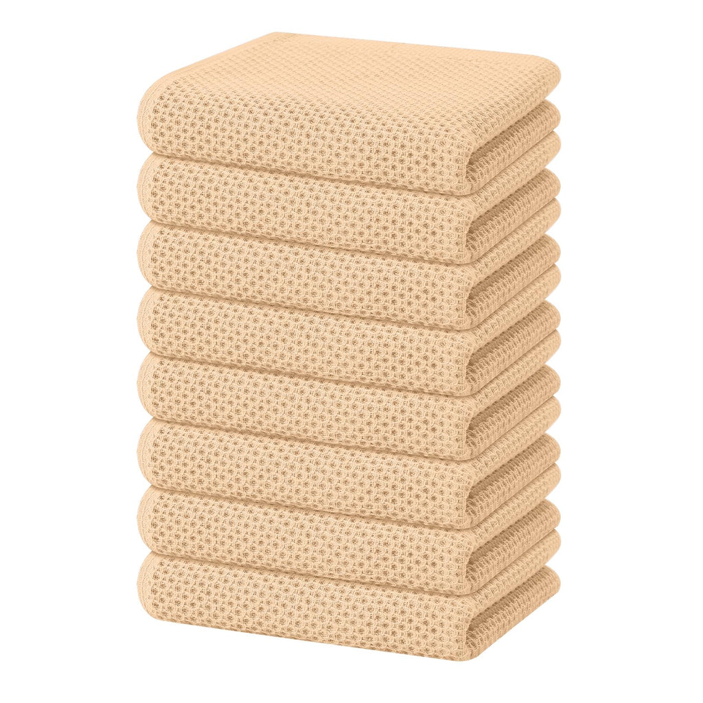 Homaxy 100% Cotton Waffle Weave Kitchen Dish Towels, Ultra Soft Absorbent Quick Drying Cleaning Towel, 13 x 28 Inches, 8-Pack, Apricot