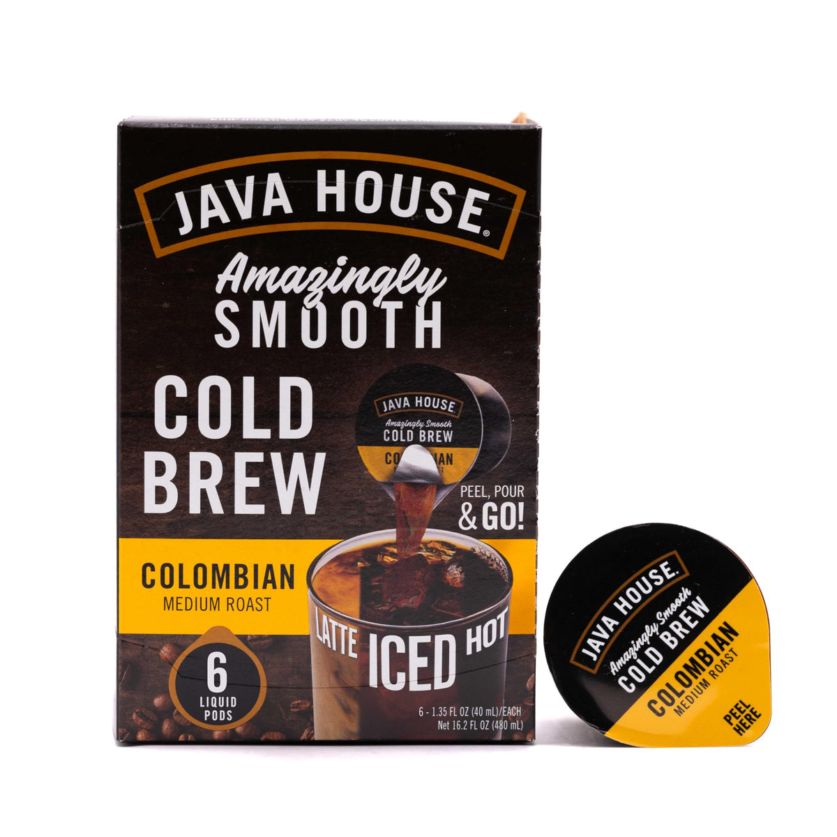 Java House Cold Brew Coffee, Colombian Medium Roast Coffee Concentrate Liquid Pods - 1.35 Fluid Oz (Pack of 60) Enjoy Hot or Iced