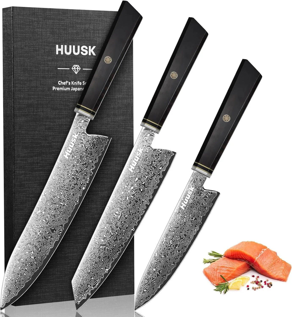 Huusk Damascus Nakiri Knife 7 Inch, Japanese Chopping Chef Knives