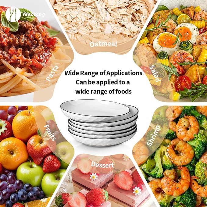 Yeacccng Pasta Bowls Set of 6, White Cereal Bowls Set of 6, 24oz Ceramic Salad Bowls, Lead-Free, 8 Inch White Serving Bowl for Pasta, Salad, Oatmeal, Fruit, Chicken, Dishwasher & Microwave Safe