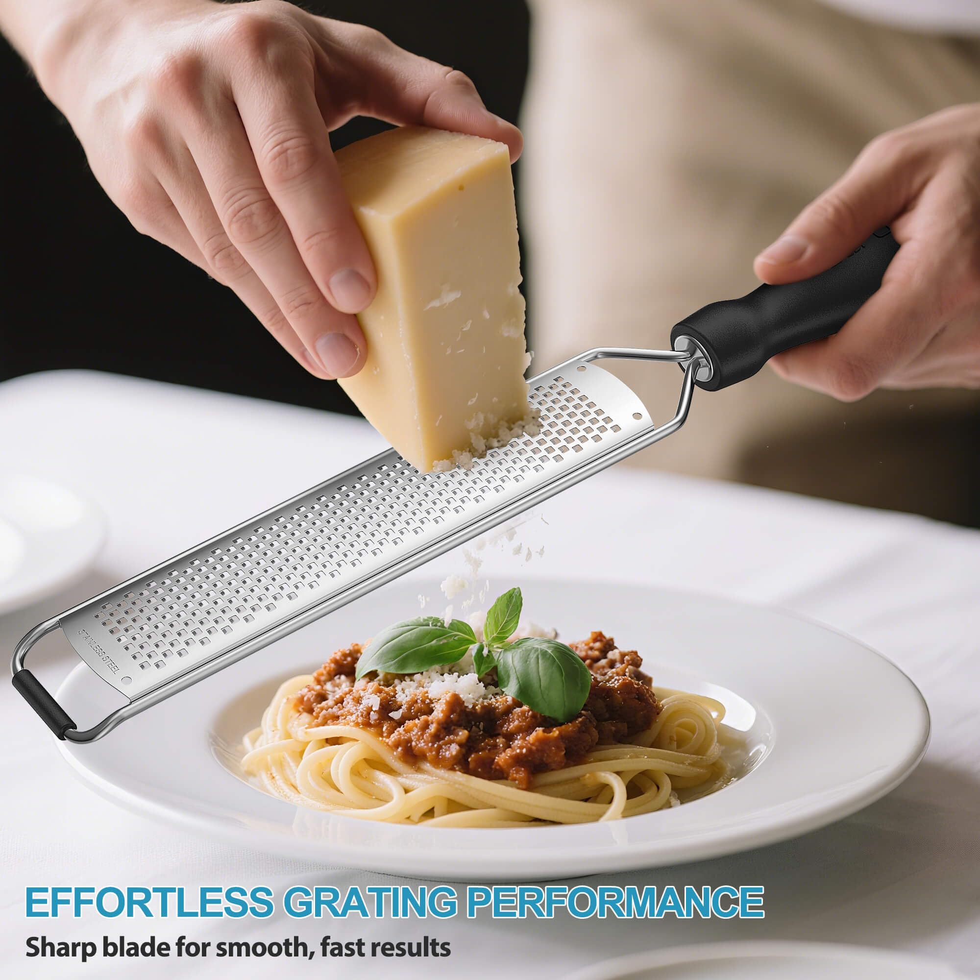 Zester Grater, Lemon Zester Grater with Handle, Premium Stainless Steel Citrus Zester for Parmesan, Garlic, Chocolate, Ginger, Non-Slip Grip, Safety Cover & Cleaning Brush, Black