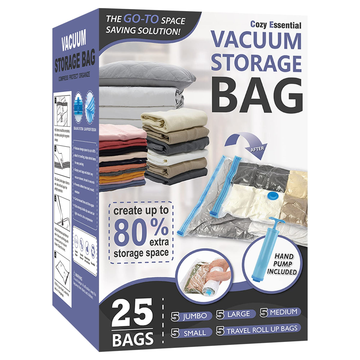 4 XXL Jumbo Vacuum Storage Bags for Bedding, Space Saver with Hand Pump