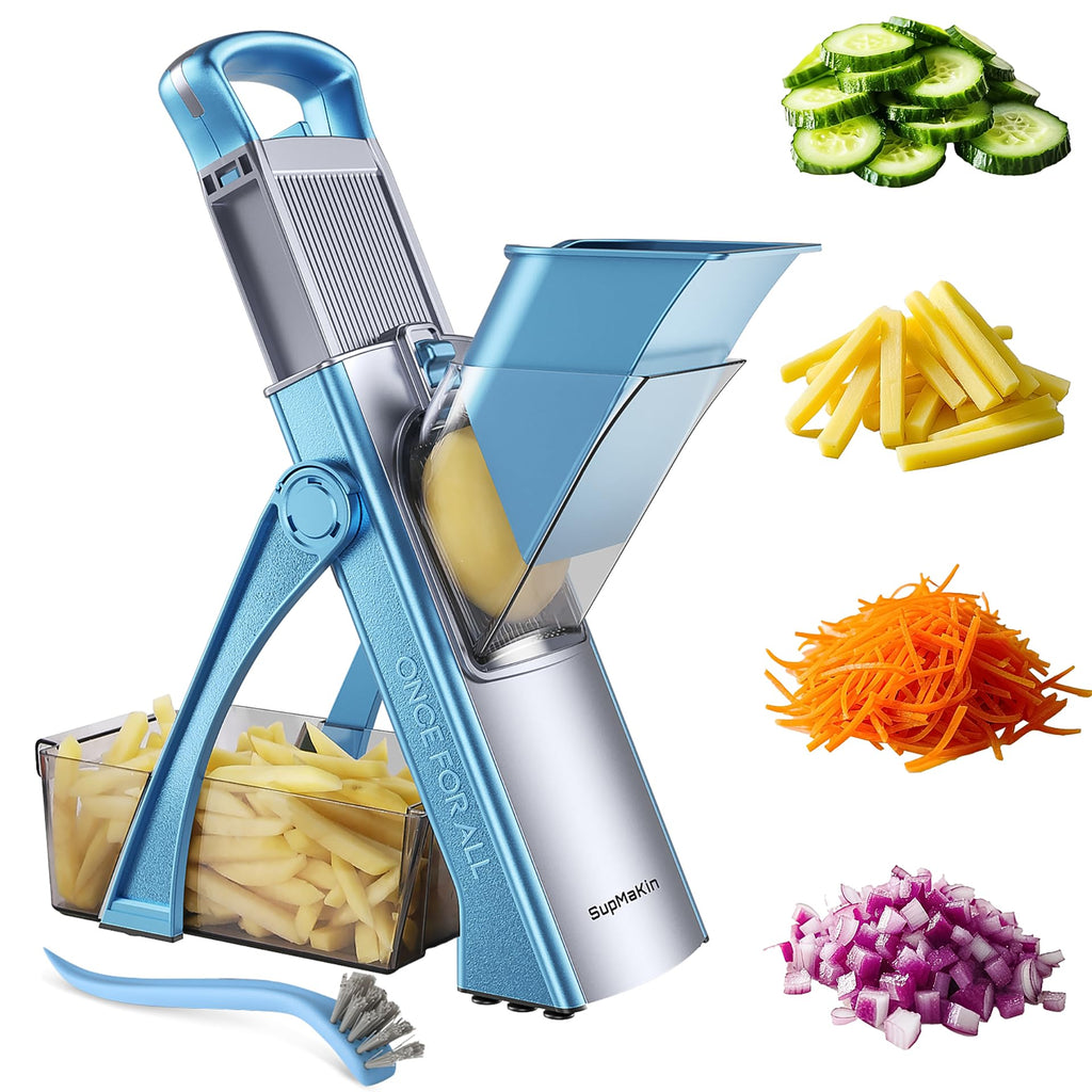 SupMaKin Upgrade Safe Mandoline Slicer Plus, Vegetable Chopper, Potato Slicer, Food Slicer Onion Chopper, Fry Cutter, Veggie Salad Dicer Kitchen Chopping Artifact Gifts (Blue)