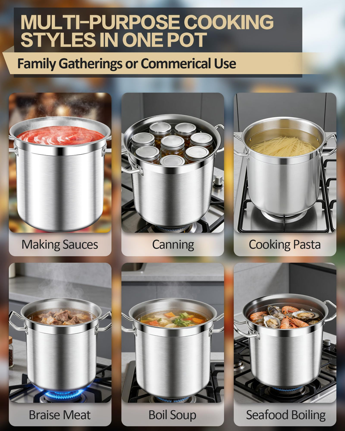 STOCKPOT 20 Quart Soup Pot with Lid – Stainless Steel Stock Pot, Heavy Duty Cooking Pot for Soup, Pasta, Stew – Induction & Oven Safe, Commercial & Home Use