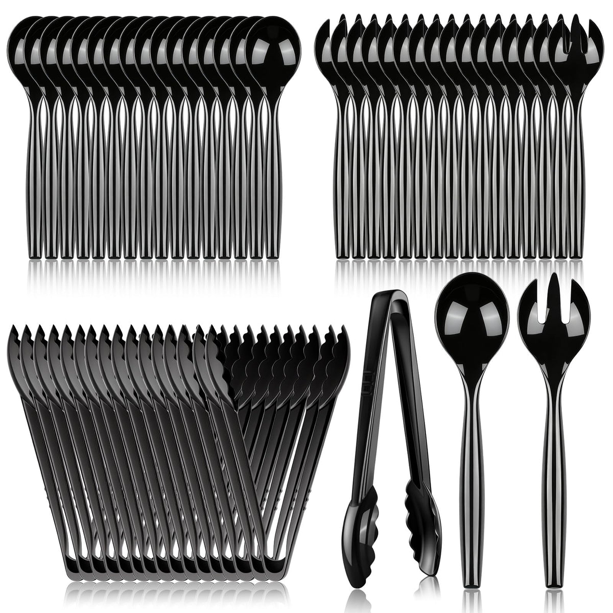 24 Pcs Disposable Clear Plastic Serving Utensils Set, Forks Spoons Tongs