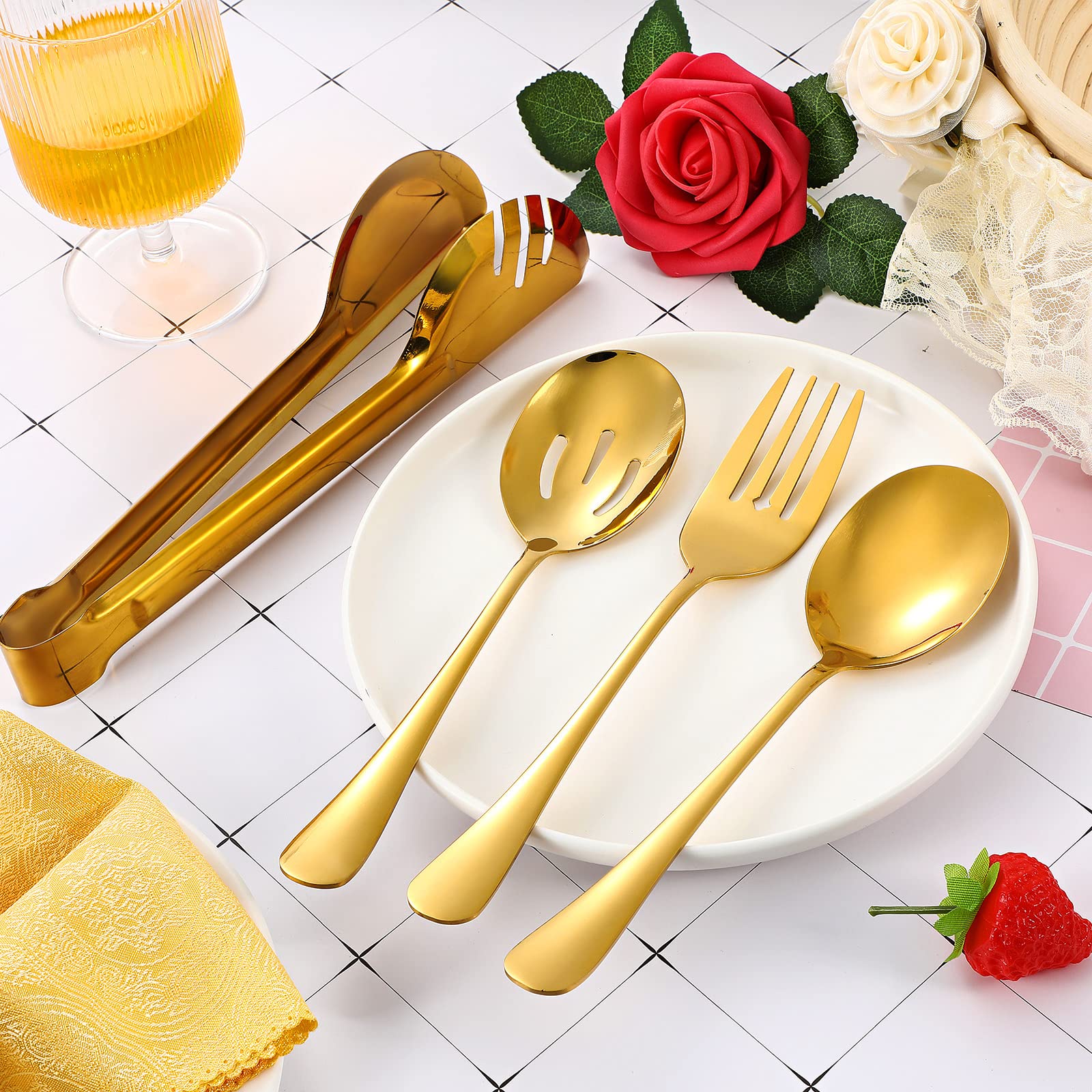 Patelai 15 Pieces Gold Serving Utensil Set, Stainless Steel Buffet