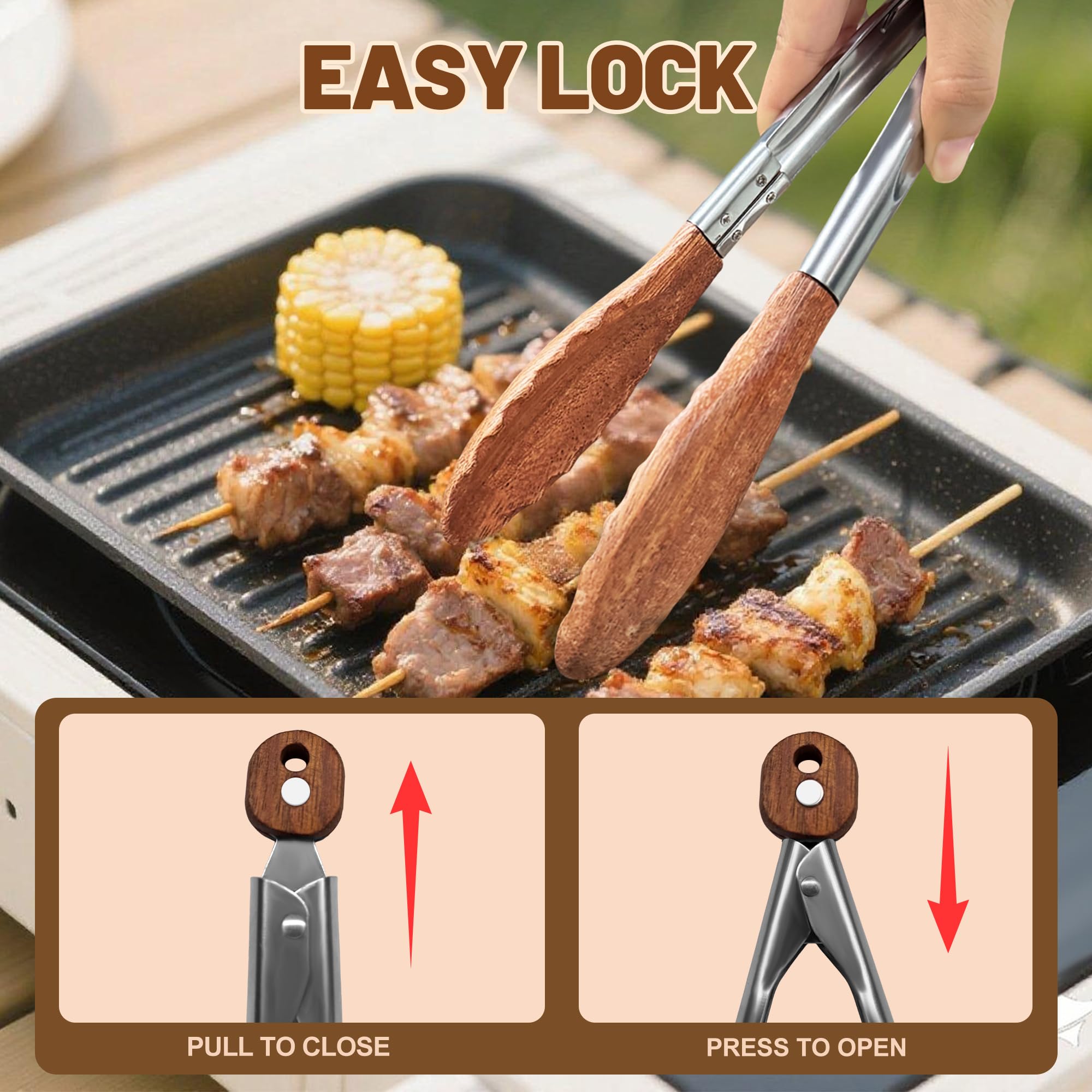 Wooden Cooking Tongs, 12 Inch Walnut Tips Heat Resistant Grilling