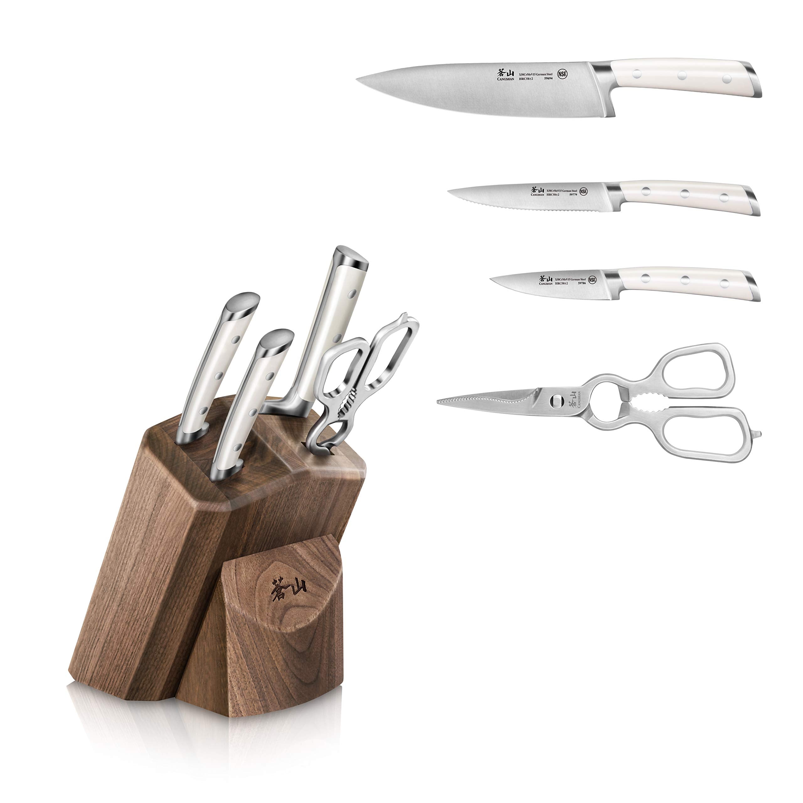 Cangshan S1 Series 1022568 German Steel Forged 5-Piece Starter Knife Block Set, Walnut