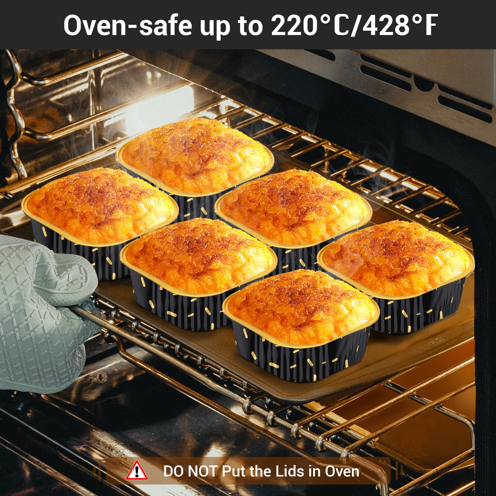 EUSOAR Baking Pans with Lids, 100pcs 10oz/300ml Aluminum Foil Ramekins Disposable Containers, Square Creme Brulee Cups Cupcake Liners Muffin Cup Mini Cake Loaf Bread Holders for Birthday Wedding