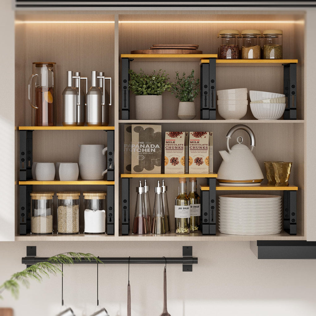 Wobmmi Kitchen Cabinet Organization Shelf，Set of 2 Height Adjustable Storage Racks，Stackable，Expandable，Countertop Shelves Organizer，Pantry Shelving