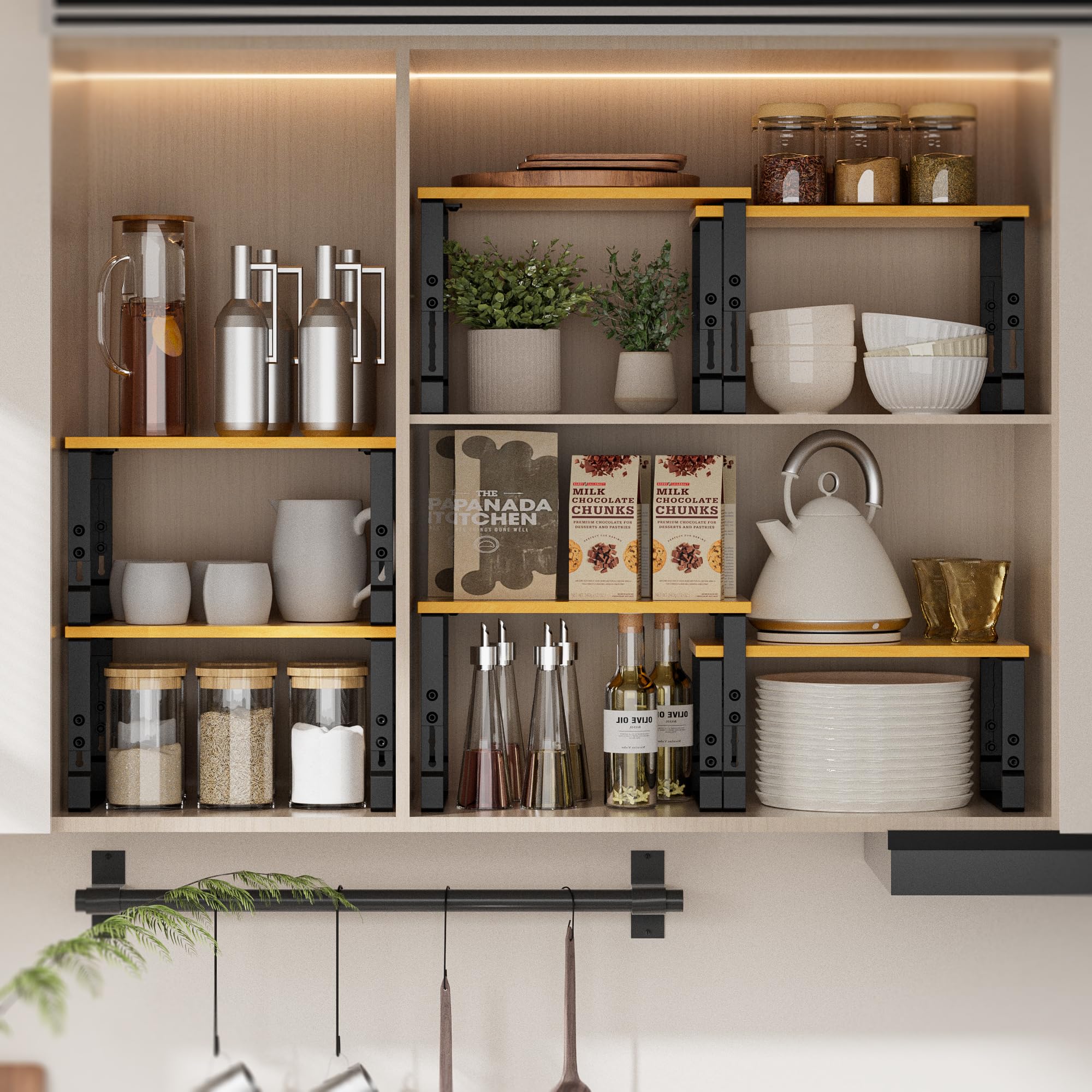 Wobmmi Kitchen Cabinet Organization Shelf，Set of 2 Height Adjustable Storage Racks，Stackable，Expandable，Countertop Shelves Organizer，Pantry Shelving