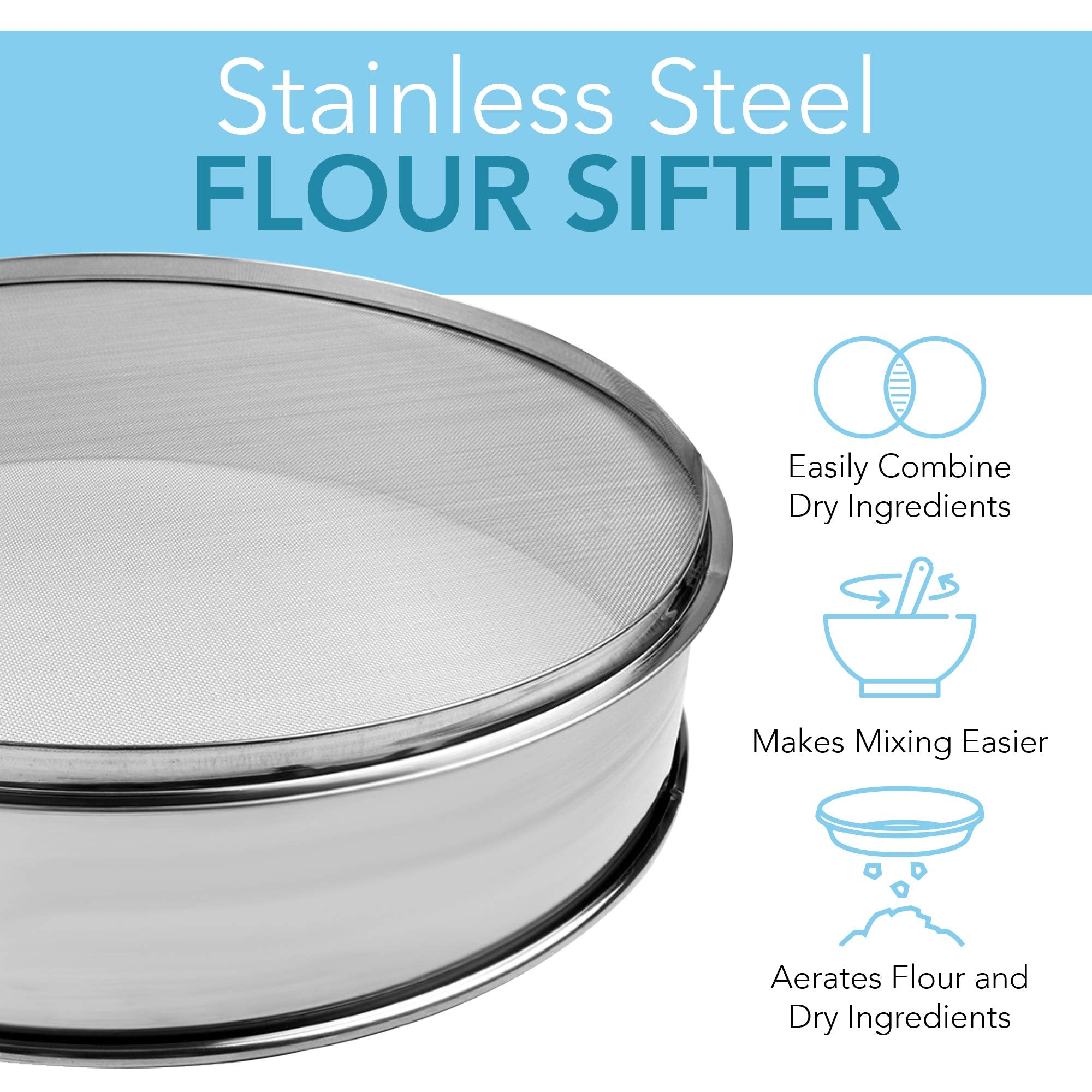 Vollum Stainless Steel Flour Sifter Fine Mesh Baking Sieve 9.5"
