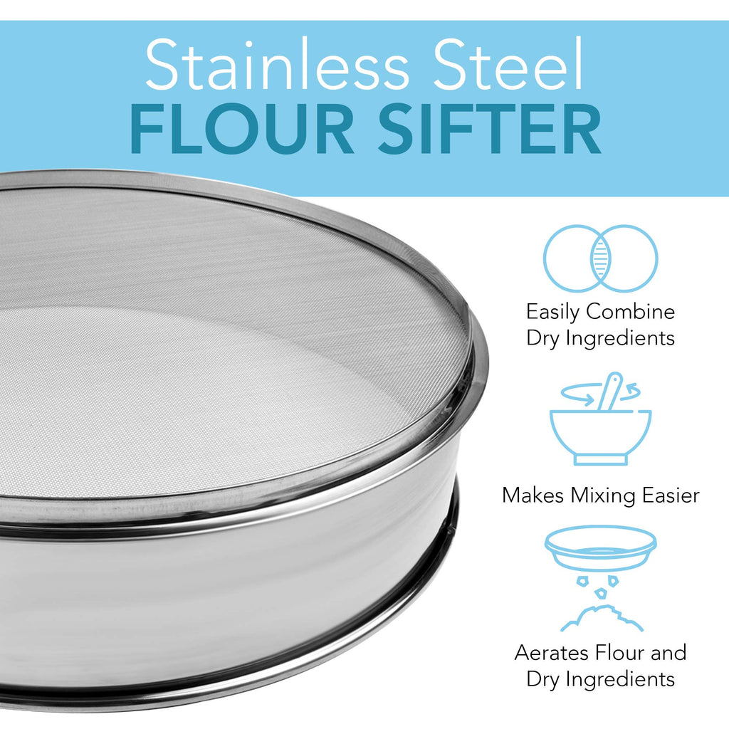 Vollum Stainless Steel Flour Sifter Fine Mesh Sieve 14" Round