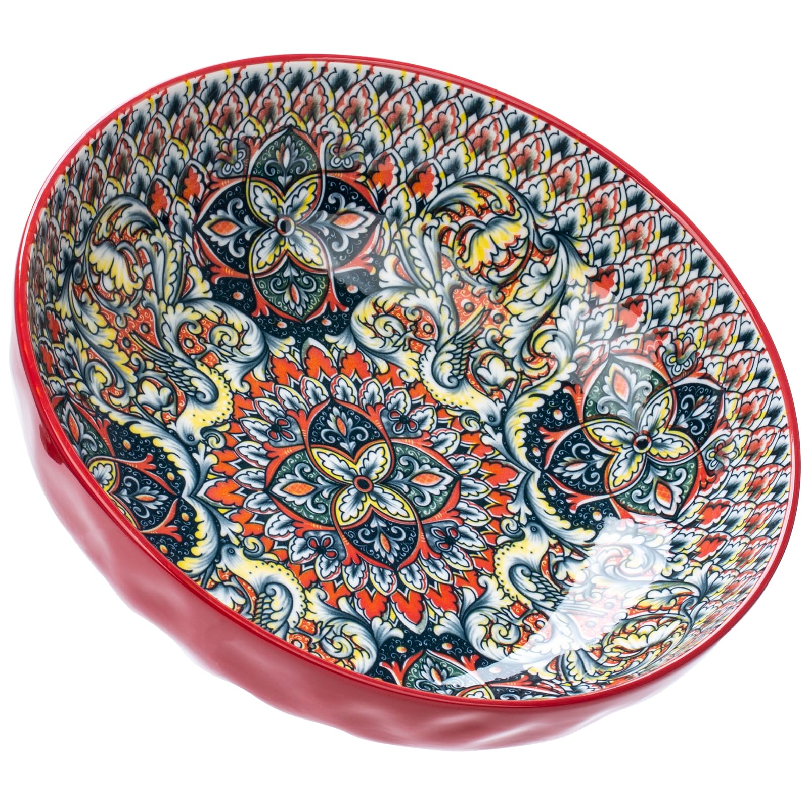 Ronanemon Large Serving Bowls, 75 Oz Fruit Salad Bowls, Bohemian Style Large Porcelain Dishes for Entertaining Parties,Big Bowls for Eating Soup, Salad, Pasta, Fruit, Chips, 10.3 Inch Diameter (red)