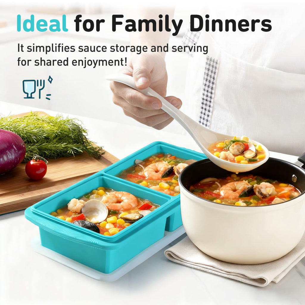 Silicone Freezer Tray with Lid Soup Freezer Container Molds with Steel Reinforced Rim Ice Cube Freezer Molds for Soup, Sauce, Leftovers, Homemade Meal Prep Containers Portion Control Food Storage