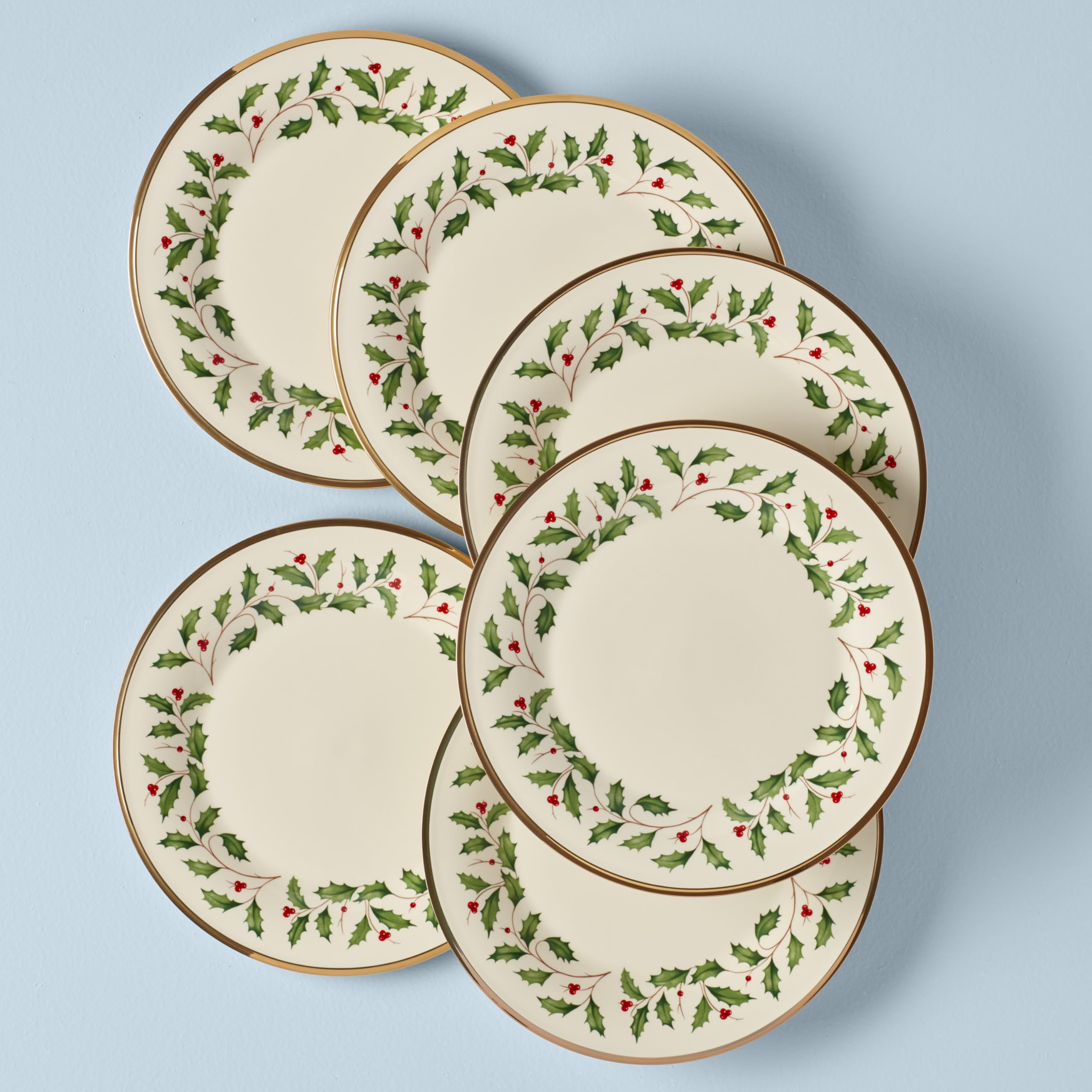 Lenox Holiday 6-Piece Dinner Plates Dinnerware Set, Service For 6, Porcelain, Dishwasher Safe, Round Plates Set, Holiday Red & Green, Perfect for Gatherings, Christmas Dinnerware (Ivory, 6 Piece)
