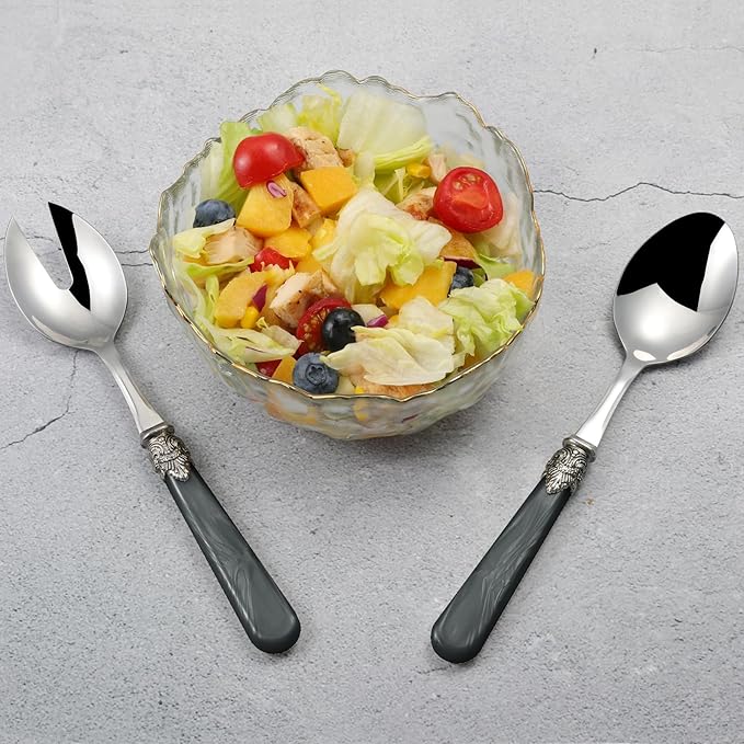 CATHYLIN 2-piece Salad Servers Stainless Steel Salad Serving Set Salad Fork and Spoon (Grey)