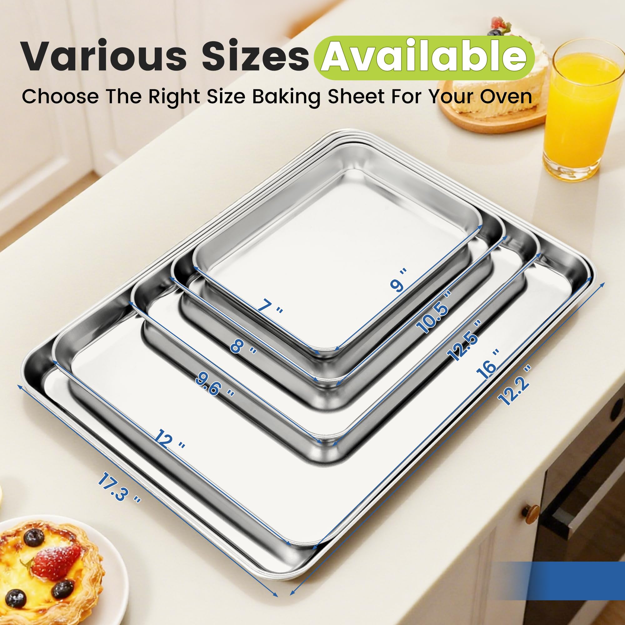 BIEAMA 12 Pack Stainless Steel Toaster Oven Baking Sheets, 16 x 12 in