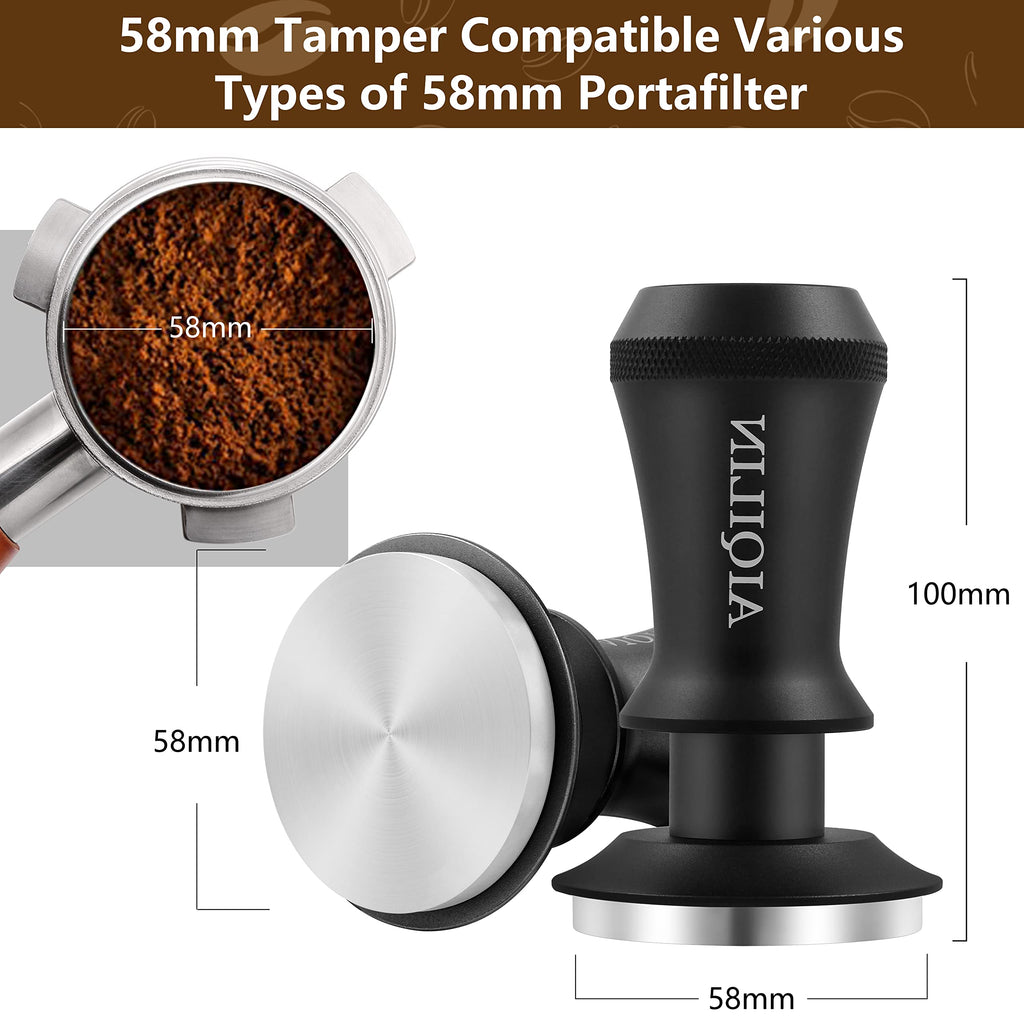 AIQILIN Espresso Tamper, Constant 30lb Coffee Tamper with double Calibrated Spring Loaded, Stainless Steel double spring loaded Coffee Tamper Fits for All Portafilters- Flat Base (58mm, BLACK)