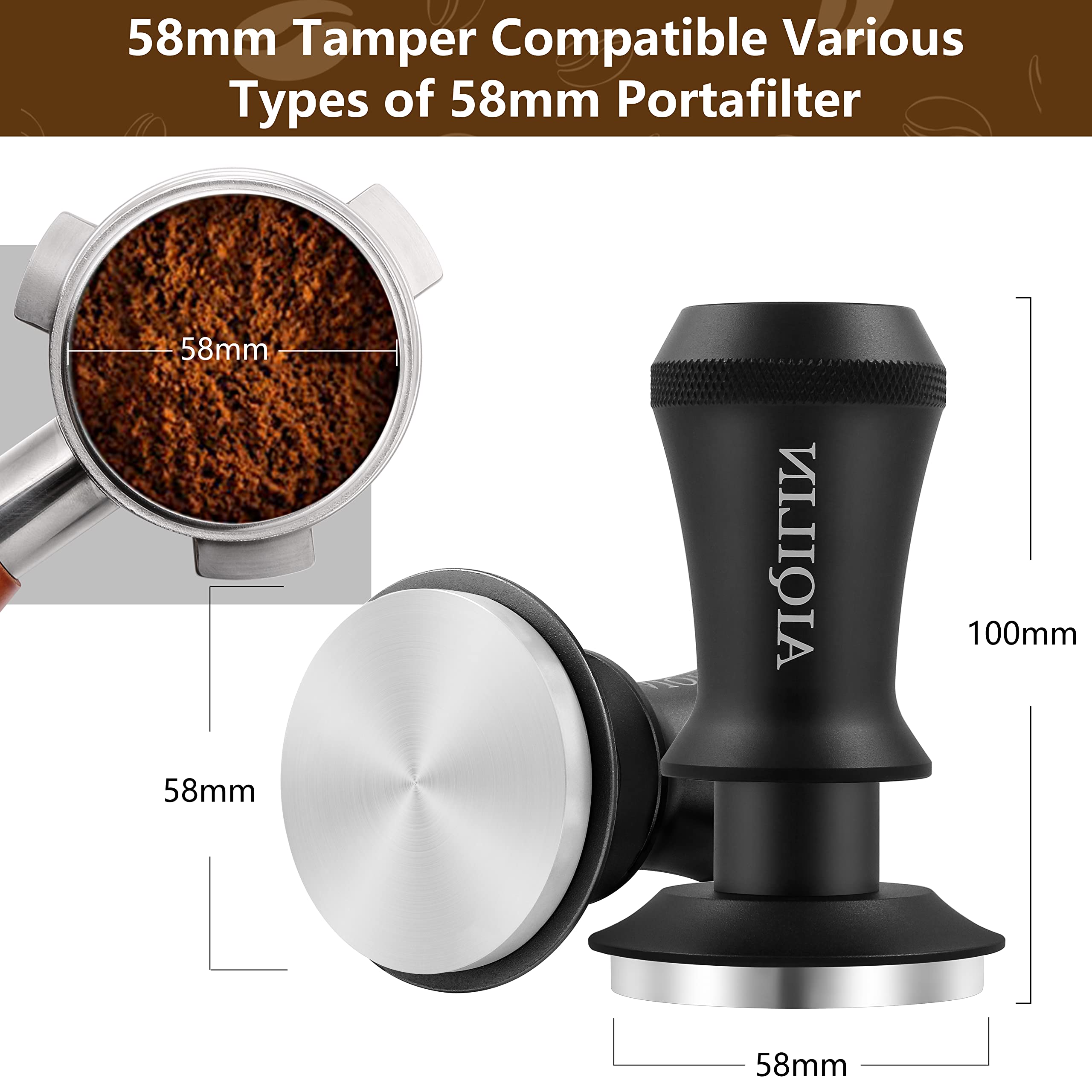 AIQILIN Espresso Tamper, Constant 30lb Coffee Tamper with double Calibrated Spring Loaded, Stainless Steel double spring loaded Coffee Tamper Fits for All Portafilters- Flat Base (58mm, BLACK)