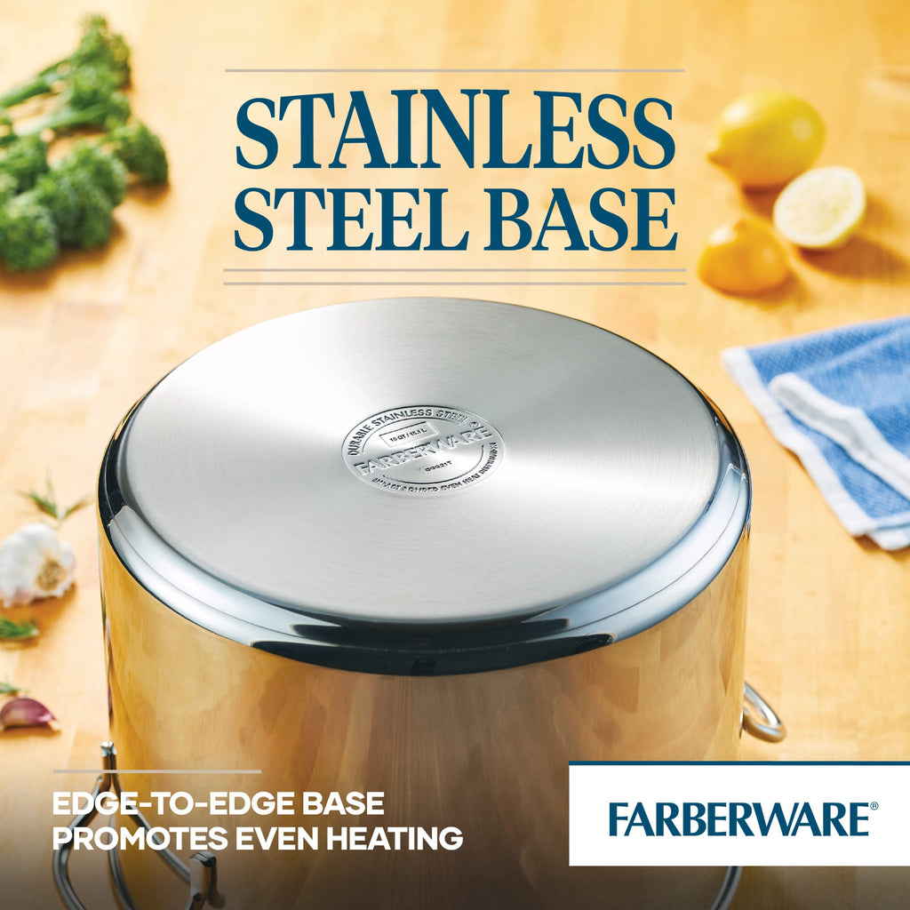 Farberware Classic Series Large Stainless Steel Induction 16 Quart Stock Pot with Lid