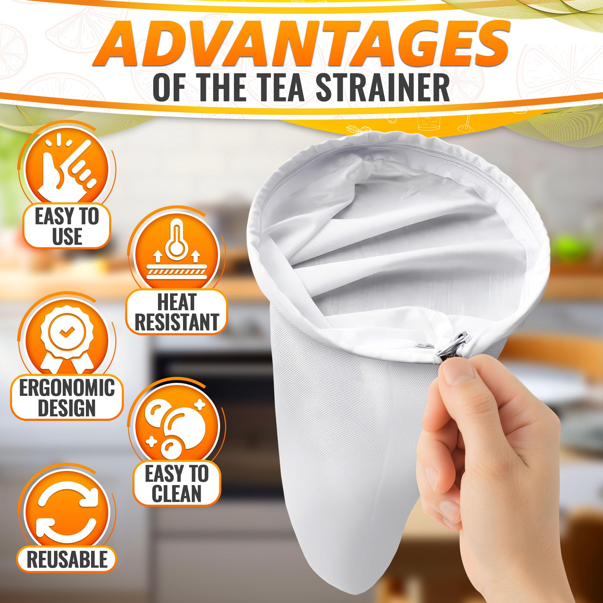 5.3 In Thai Tea Strainer, Fine Mesh Cloth, Stainless Steel Handle