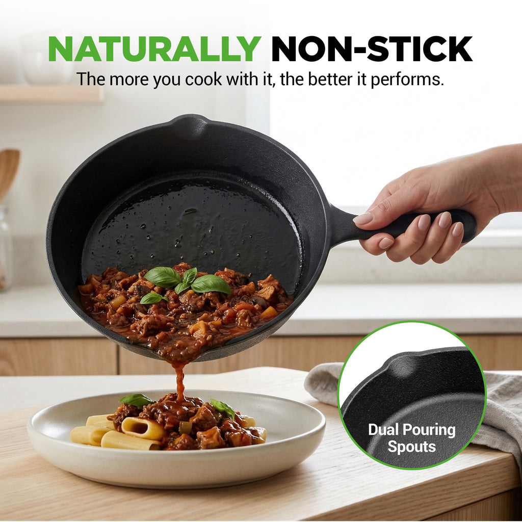 NutriChef 3 Pieces Pre-Seasoned Cast Iron Skillets