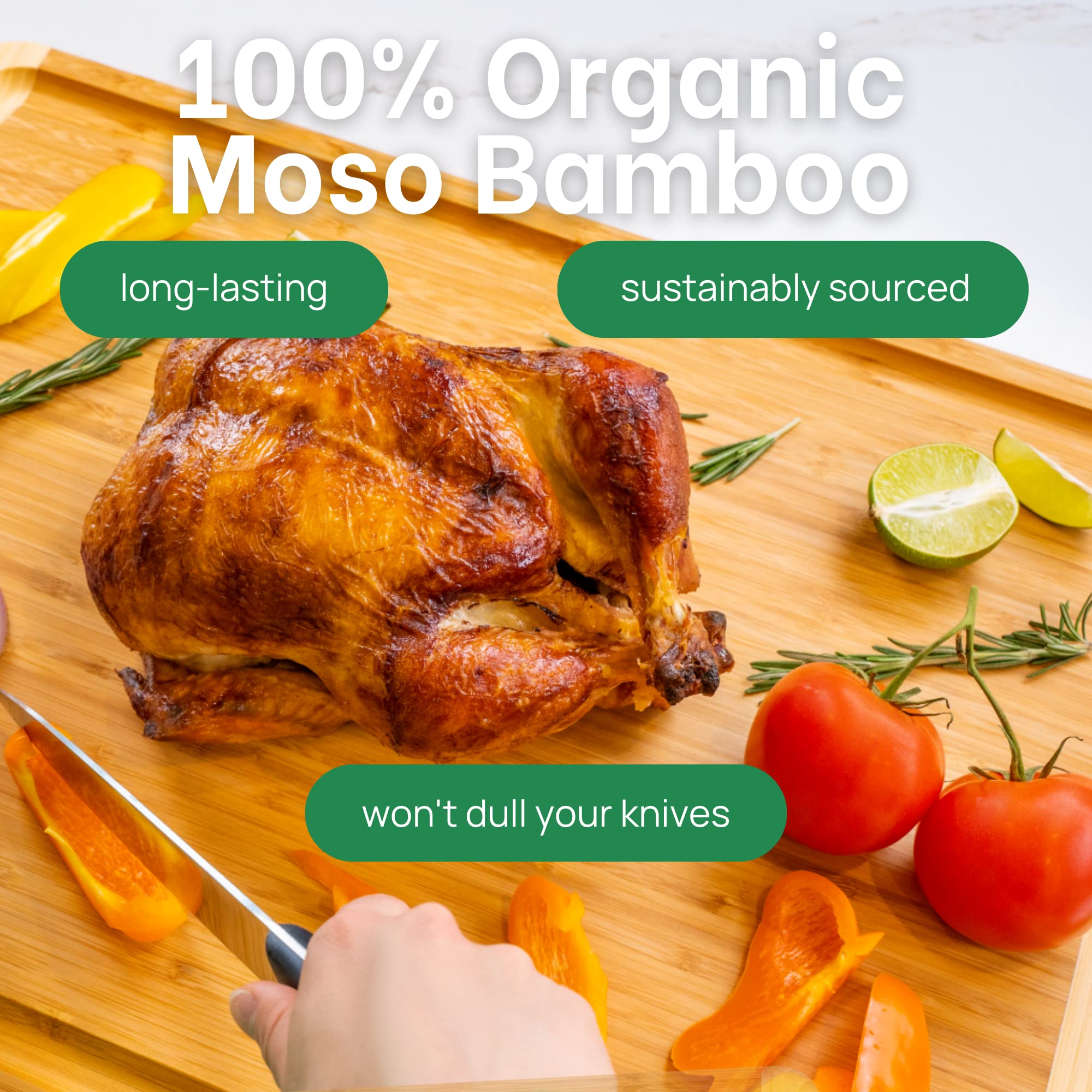 HUGE 24 Inch Bamboo Cutting Board with Lifetime Replacement - 2XL Extra Large Wooden Butcher Block for Kitchen, Stove Top, Meat, Vegetables, and Charcuterie with Deep Juice Grooves