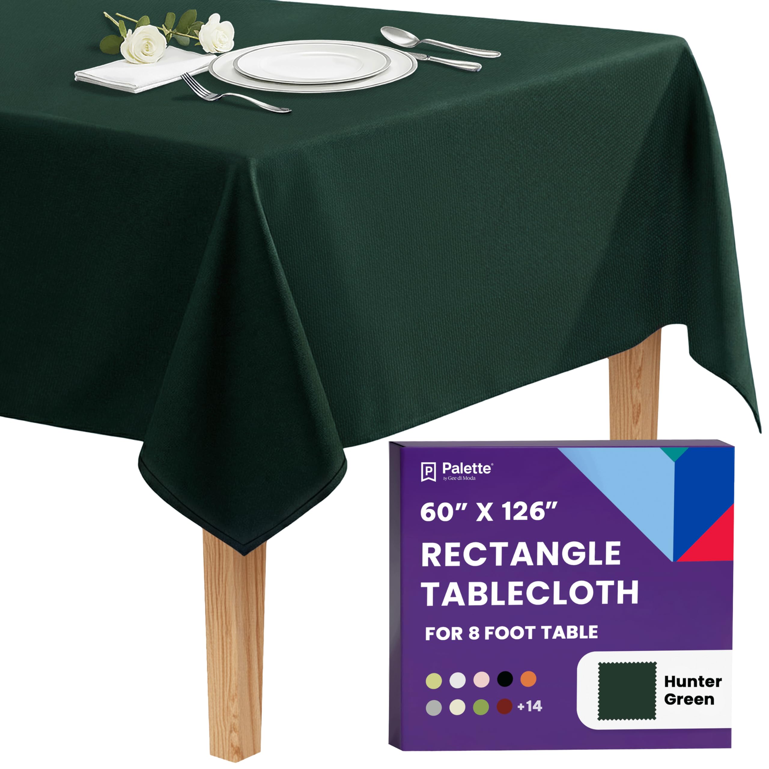 Gee Di Moda Rectangle Tablecloth - 60 x 126 Inch Hunter Green Table Cloth for 8 Foot Rectangle Tables - Heavy Duty Washable Fabric - for Holiday Party, Dinner, Weddings, Baby Shower & Events
