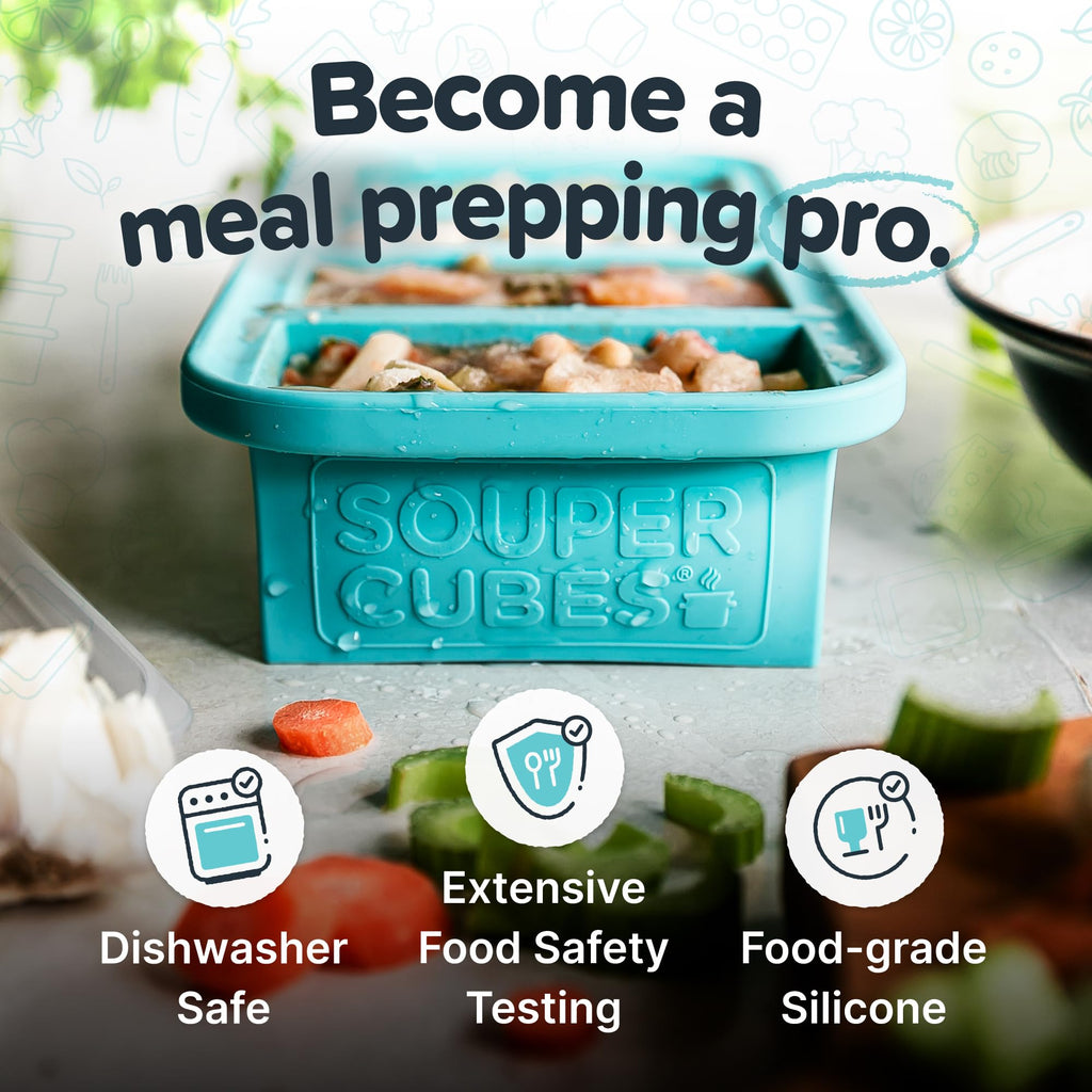 Souper Cubes 1 Cup Silicone Freezer Molds with Lids, Aqua, 2-Pack