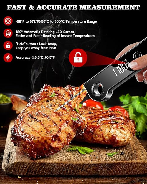 2026 Meat Thermometer Digital, ±0.5°F Accuracy Instant Read Thermometer180° Rotating Display, Calibratable and Auto Off, IP67 Waterproof Food Thermometer for Cooking,Grill,Oil Deep Fry, Brewing,Candy
