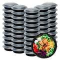 Klex 48 Oz, 150 Sets Meal Prep Containers with Airtight Lids, BPA Free, Reusable Plastic Food Container, 48 oz, Round, Black/Clear, 150 Sets