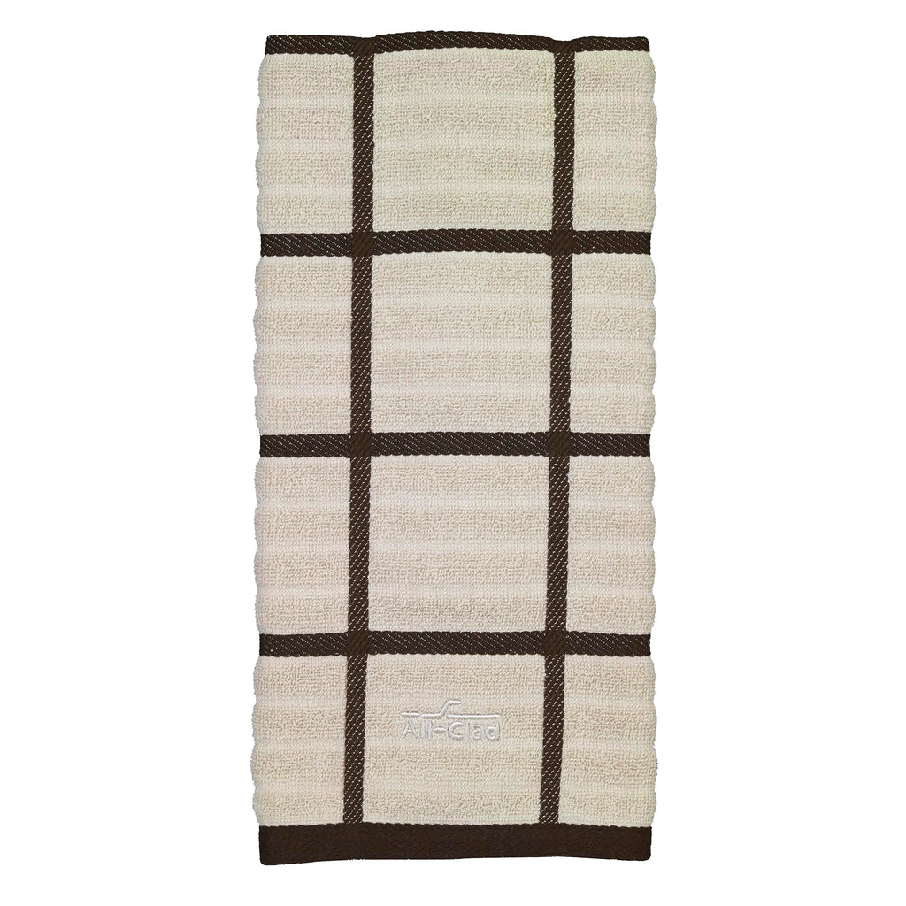 All-Clad Checked Kitchen Towel: Highly Absorbent, Super Soft Long Lasting - 100% Cotton, 17"x30" Tea Towel for Cleaning & Drying Dishes, Pans, Glassware, or Countertops, (1-Pack), Almond