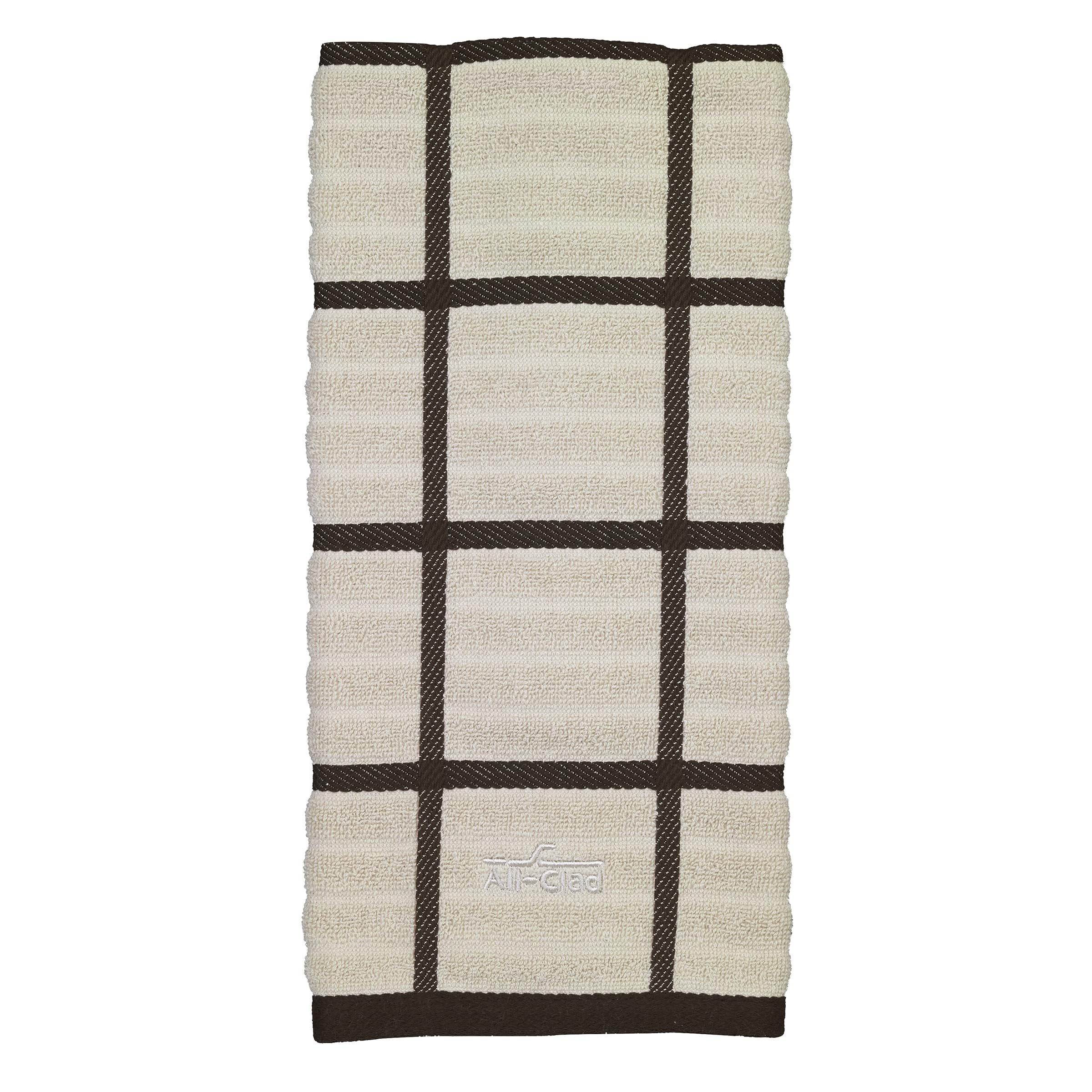 All-Clad Checked Kitchen Towel: Highly Absorbent, Super Soft Long Lasting - 100% Cotton, 17"x30" Tea Towel for Cleaning & Drying Dishes, Pans, Glassware, or Countertops, (1-Pack), Almond