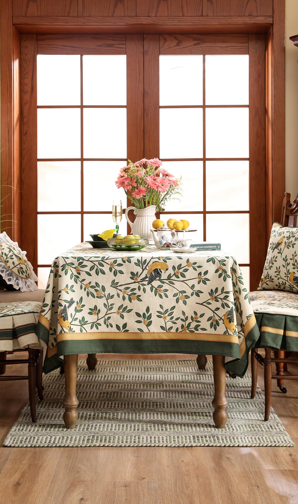 patdrea Designer French Linen Tablecloth,Rectangular,110"x63"-Warbler A