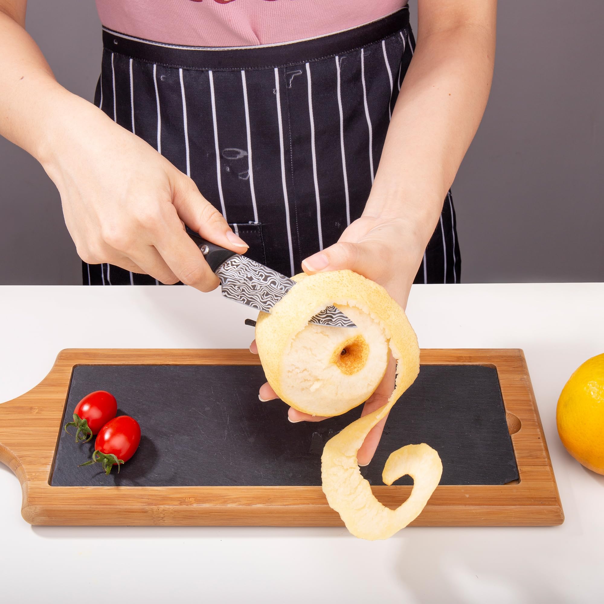 WILDMOK Fruit Knife Carving knives Stainless Steel 3.3 Inch Utility Knife Fruit and Vegetable Cutting Paring Kitchen Knife with Leather Case (B)