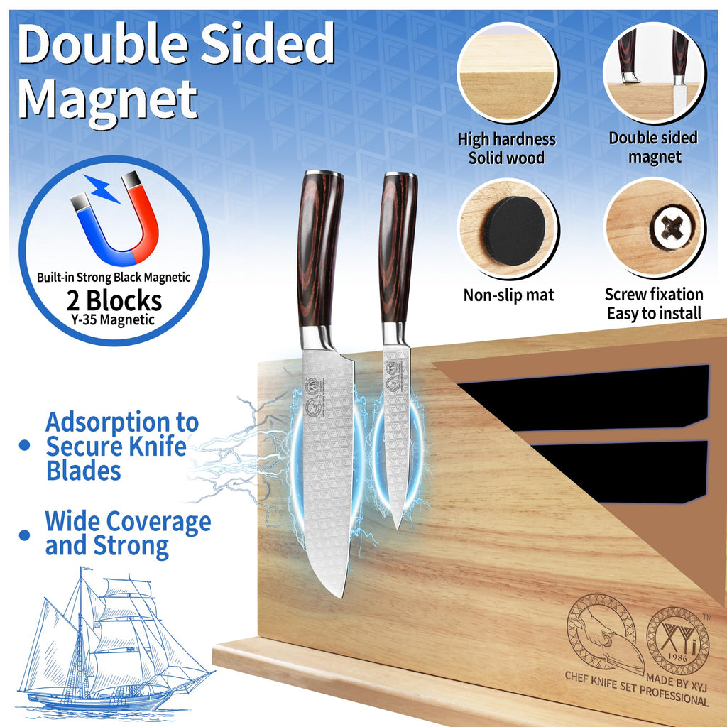 XYJ Magnetic Knife Block, Double-Sided Knife Holder with Strong Magnets