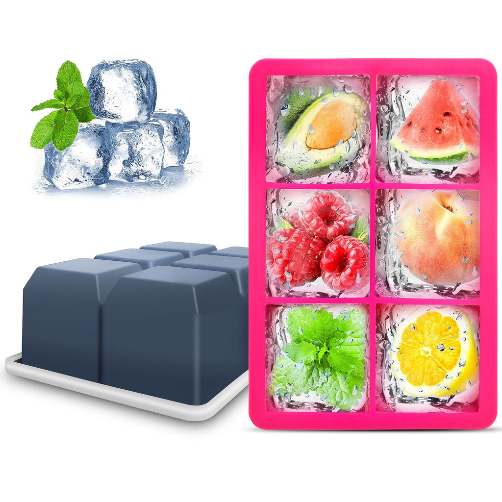 Excnorm Silicone Ice Cube Trays, 3‑Pack Large Square Molds with Lid