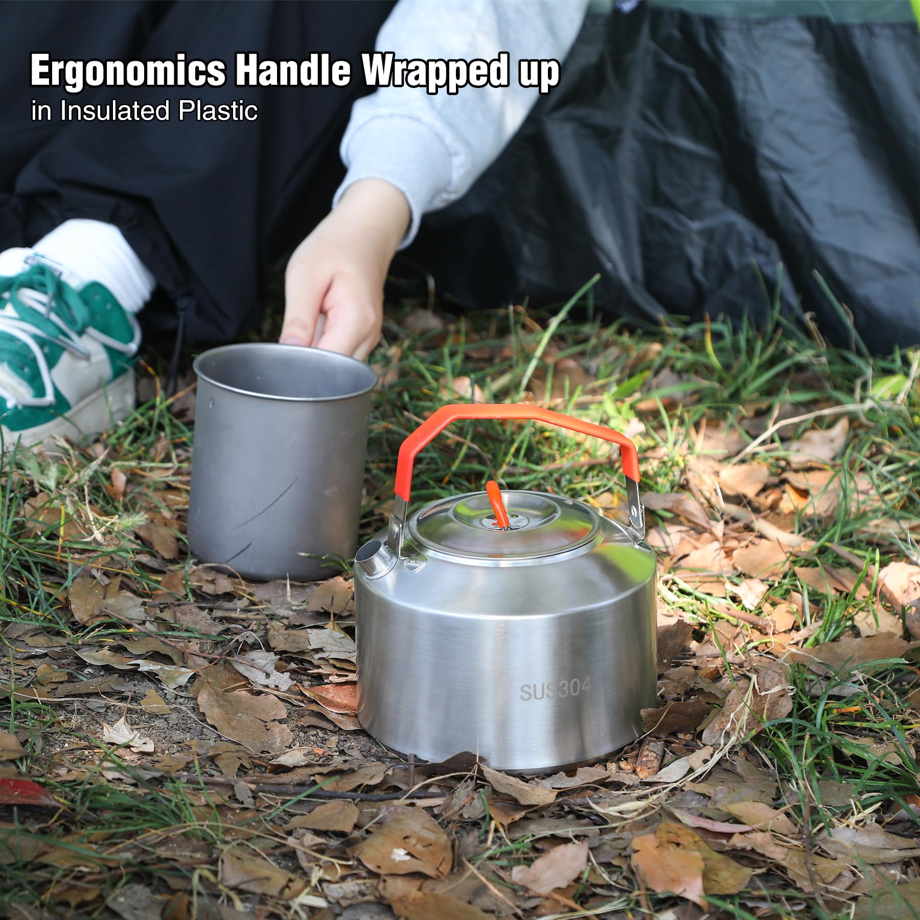 REDCAMP 1.6L Outdoor Camping Kettle, Lightweight Stainless Steel Water Pot with Carrying Bag, Compact Camp Tea Kettle Coffee Pot for Hiking Picnic Camping