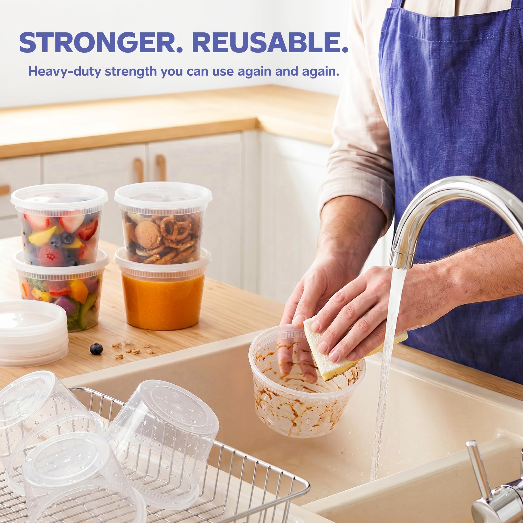 GUSTO 16 oz Plastic Deli Containers with Lids [48 Sets] Food Storage