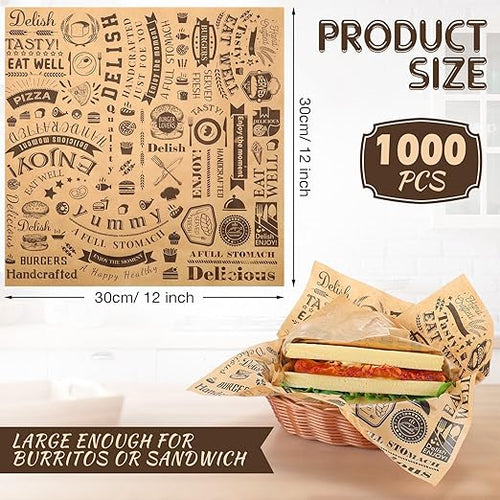 1400 Pcs 12 x 12 Inch Deli Wax Paper Sheets Grease Resistant Tray Basket Liners Newsprint Paper Water and Grease Proof Sandwich Wrapping Square Hot Dog Wrappers for Food Baking (Brown)