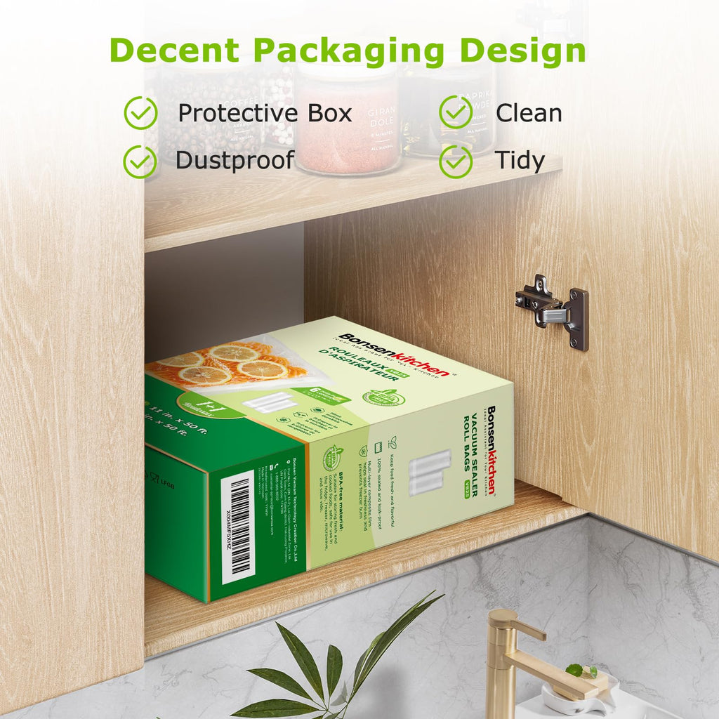 Bonsenkitchen Vacuum Sealer Bags Rolls for food, 11in x 50ft & 8in x 50ft