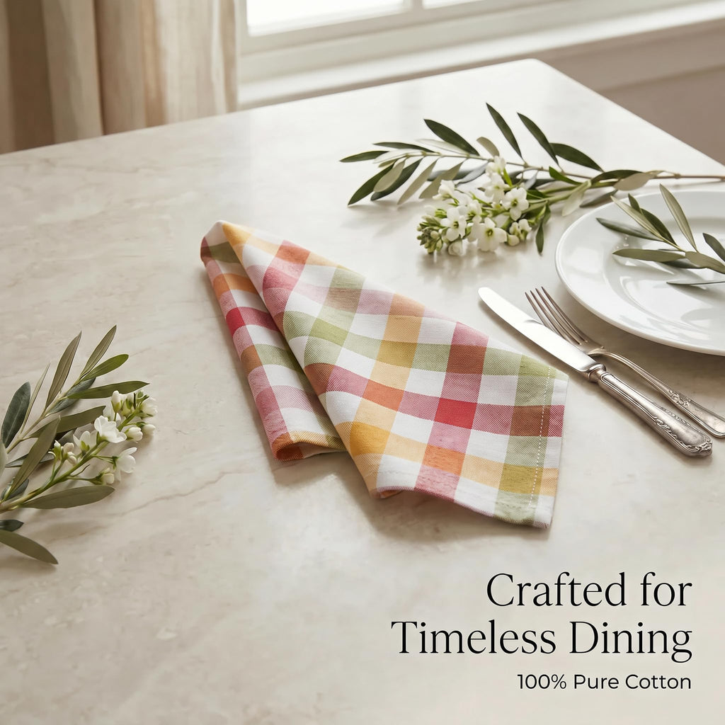 Urban Villa Cloth Napkins 100% Cotton Dinner Napkins Set of 12(20"x20") Highly Absorbent Washable Durable Reusable Napkins Ideal for Thanks Giving Lunch Restaurant Farmhouse Parties - Harvest Checks
