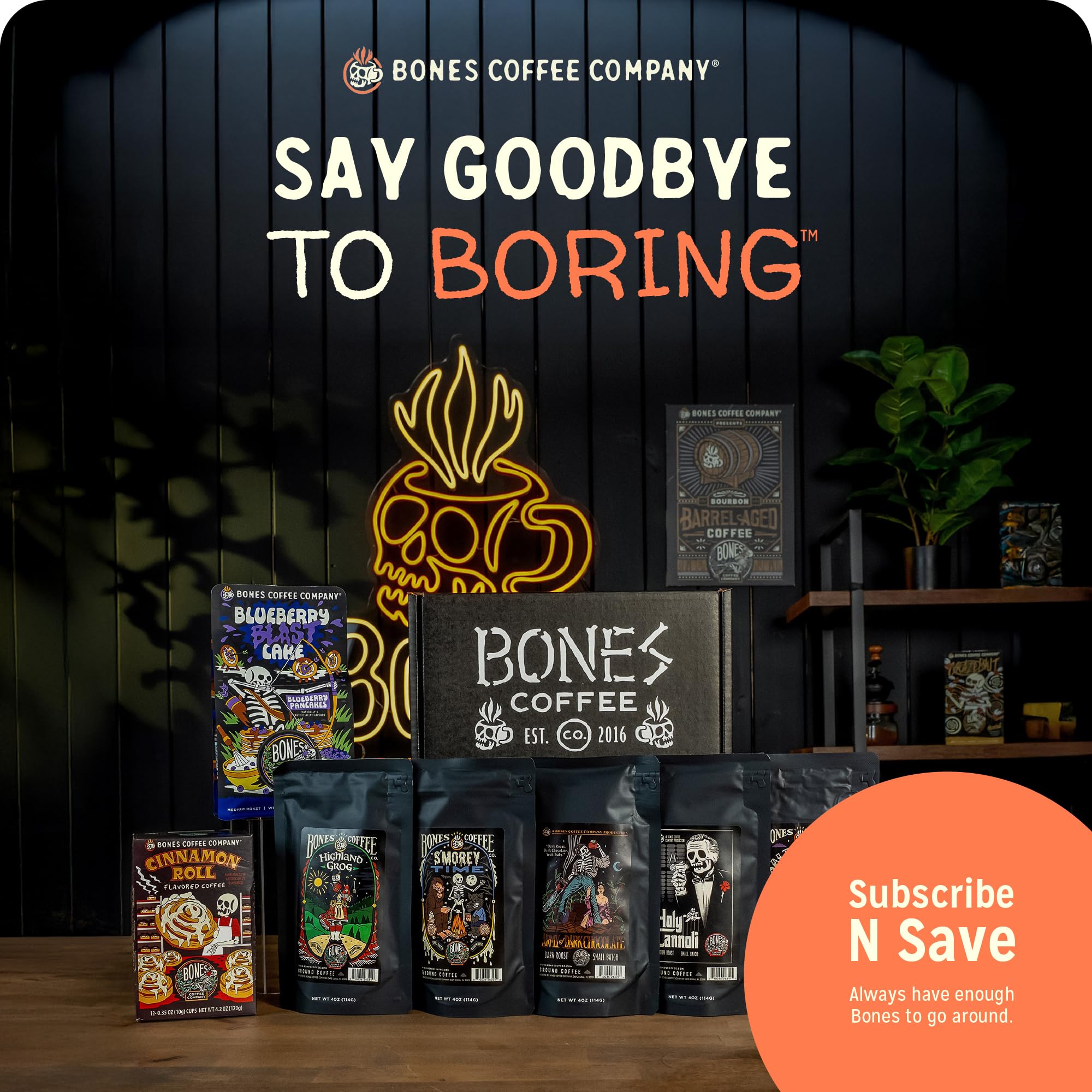 Bones Coffee Company S'morey Time Flavored Coffee - Medium Roast - Ground or Whole Bean - Low-Acid Arabica Coffee Beans - Balanced S'mores and Graham Cracker Flavor - 12 Oz